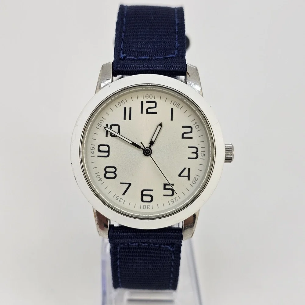 38MM Men's Watch Gray Dial New Navy Blue Canvas‎ Bands New Battery